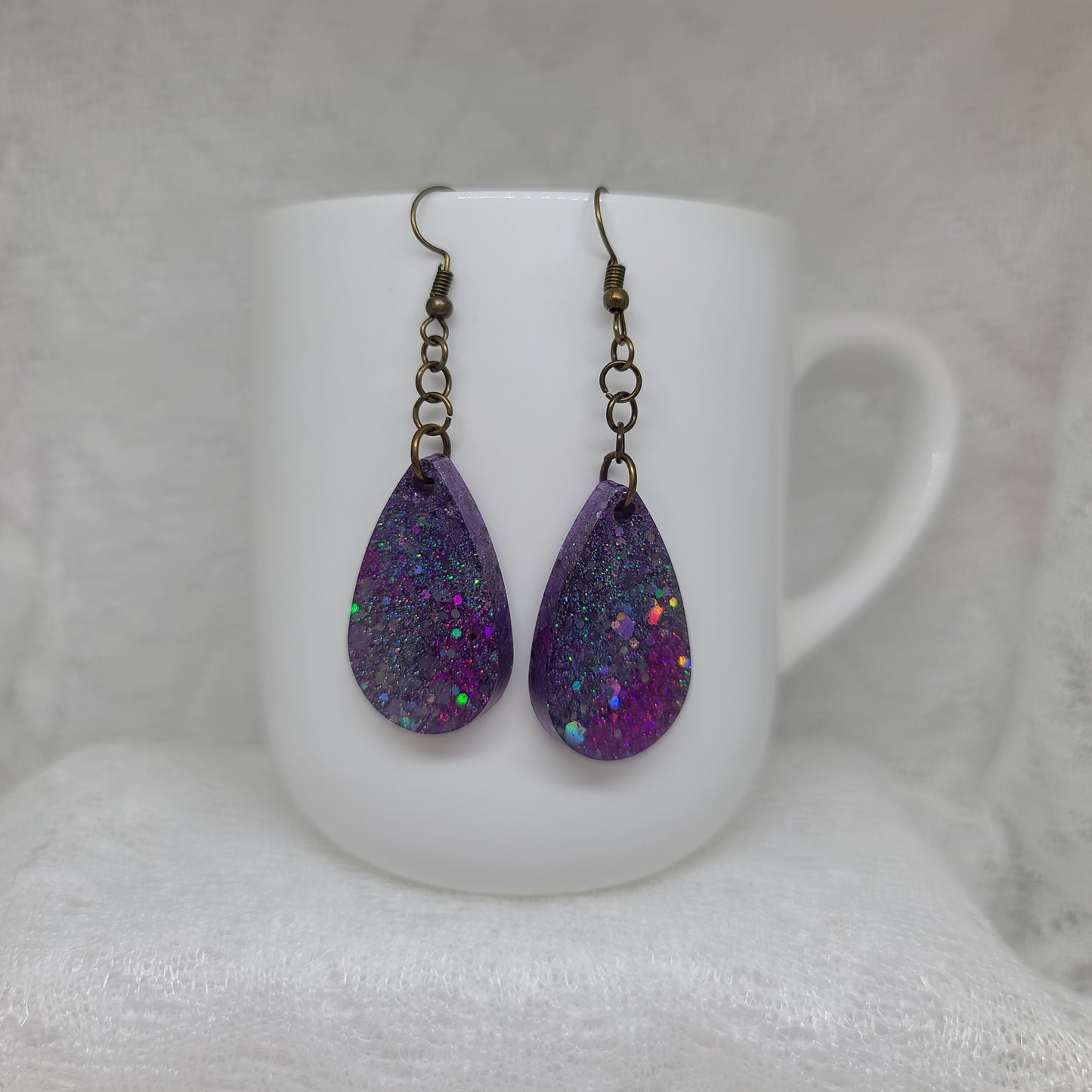 Purple Glitter Teardrop Dangle Earrings
