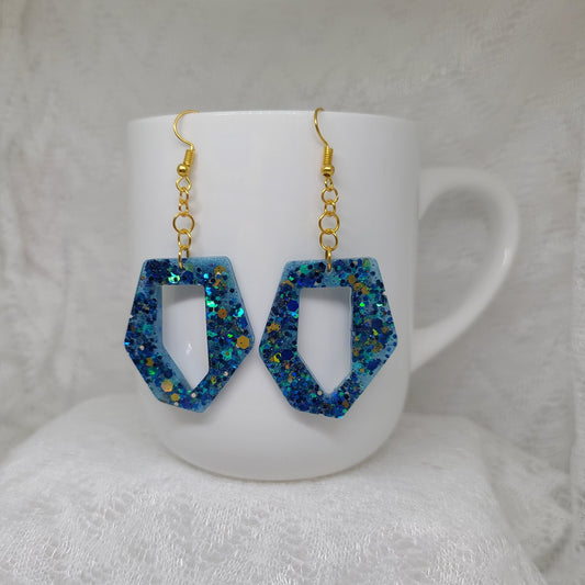 Dark Blue & Gold Chunky Glitter Dangle Earrings