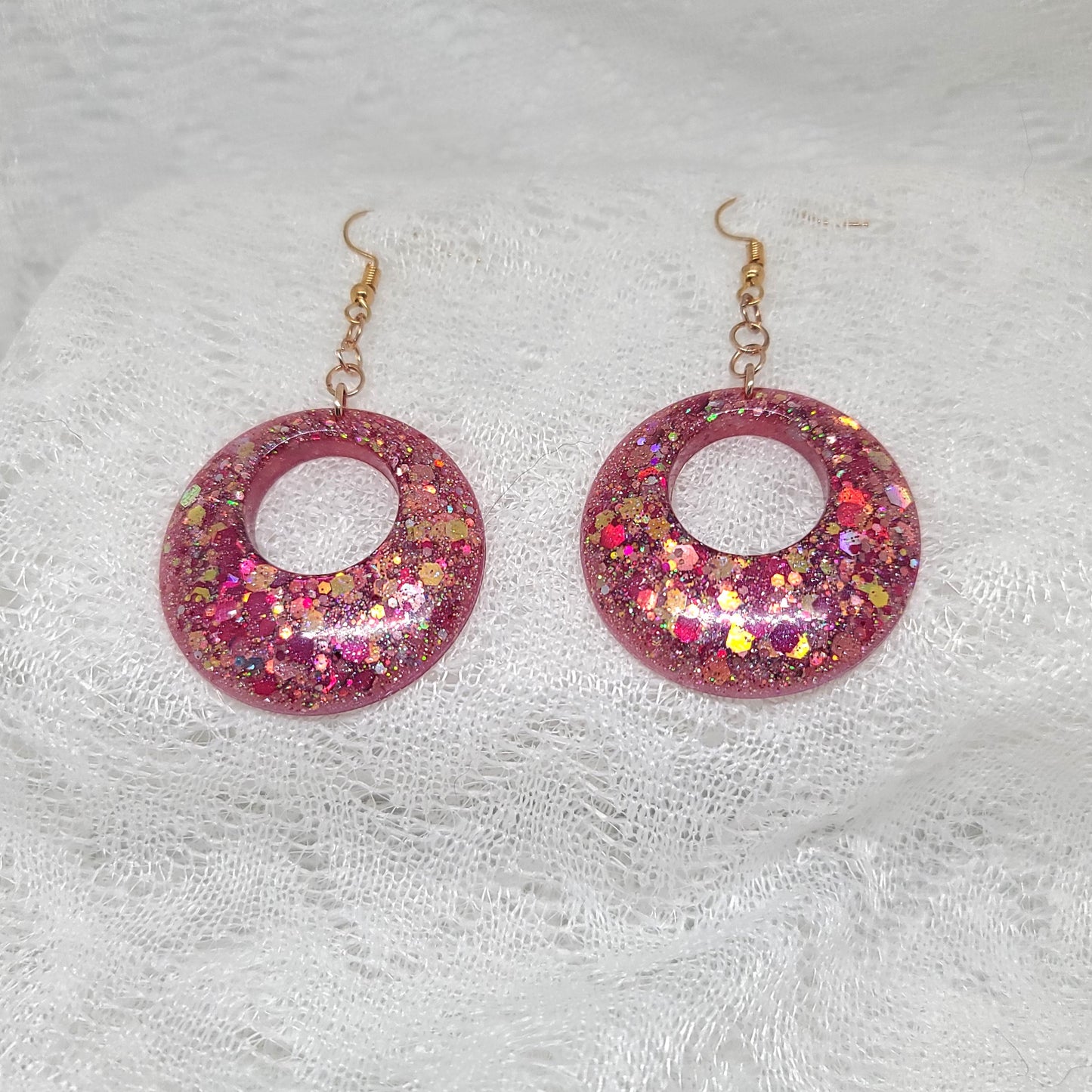Pink & Rose Gold Glitter Round Dangle Earrings