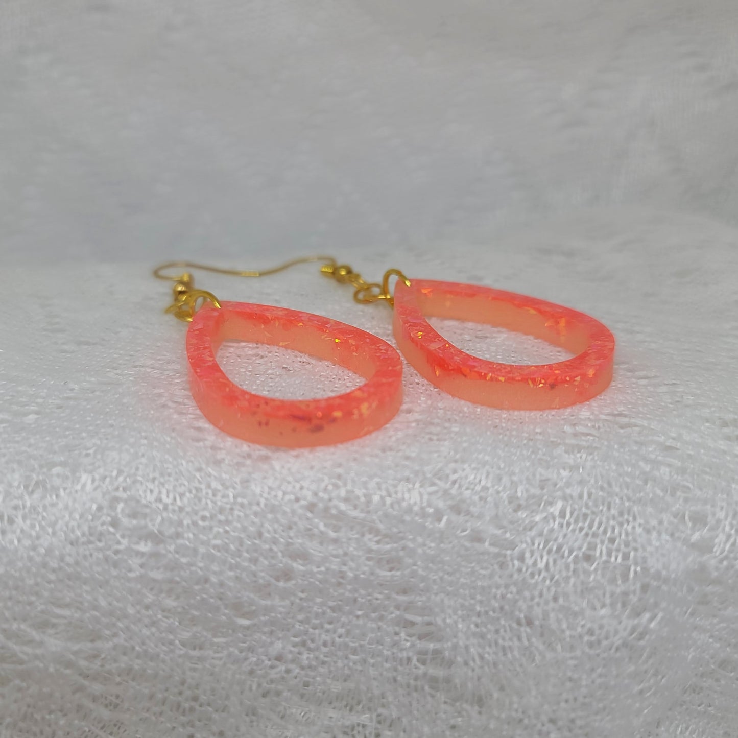 Neon Orange Glitter Hoop Teardrop Dangles