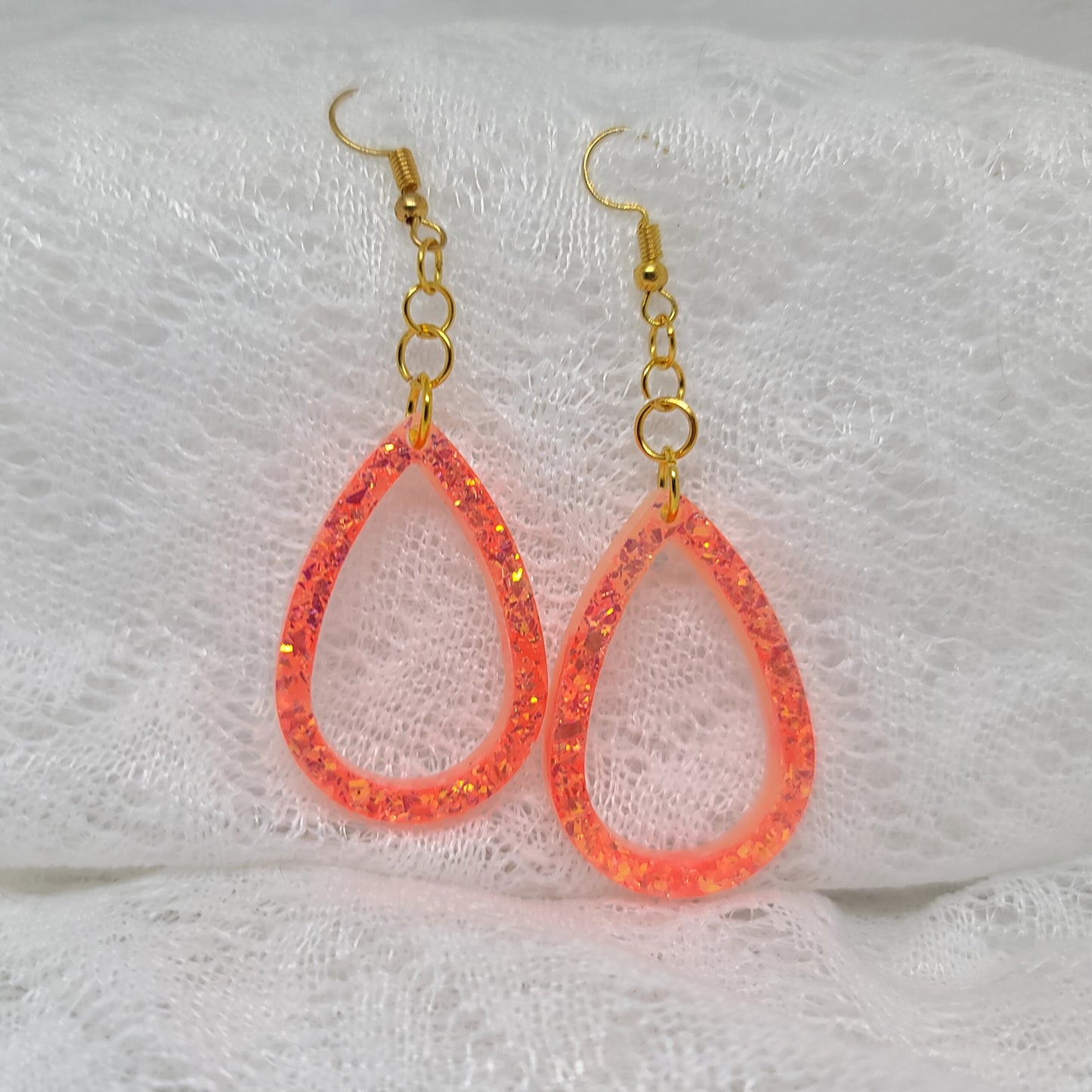 Neon Orange Glitter Hoop Teardrop Dangles