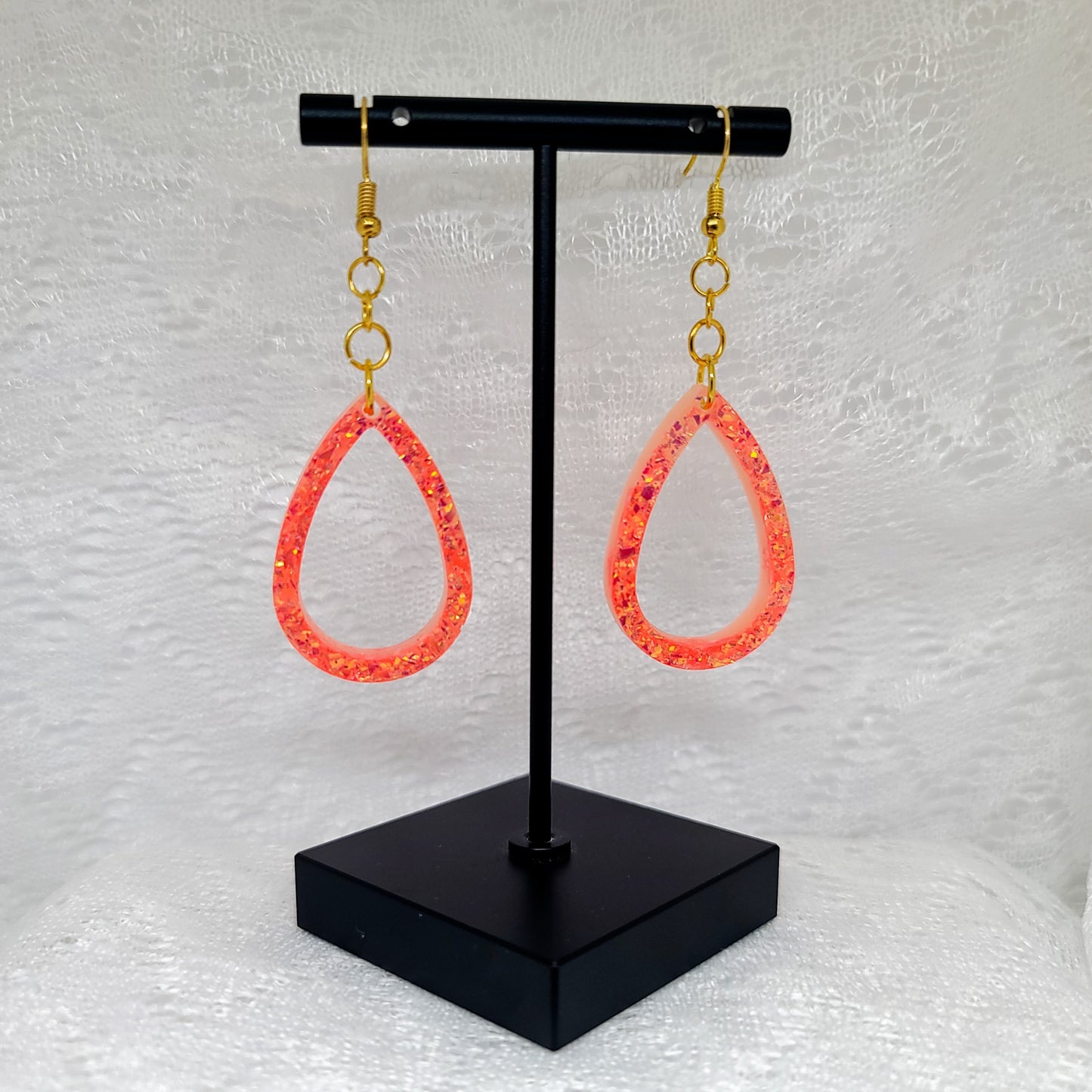 Neon Orange Glitter Hoop Teardrop Dangles