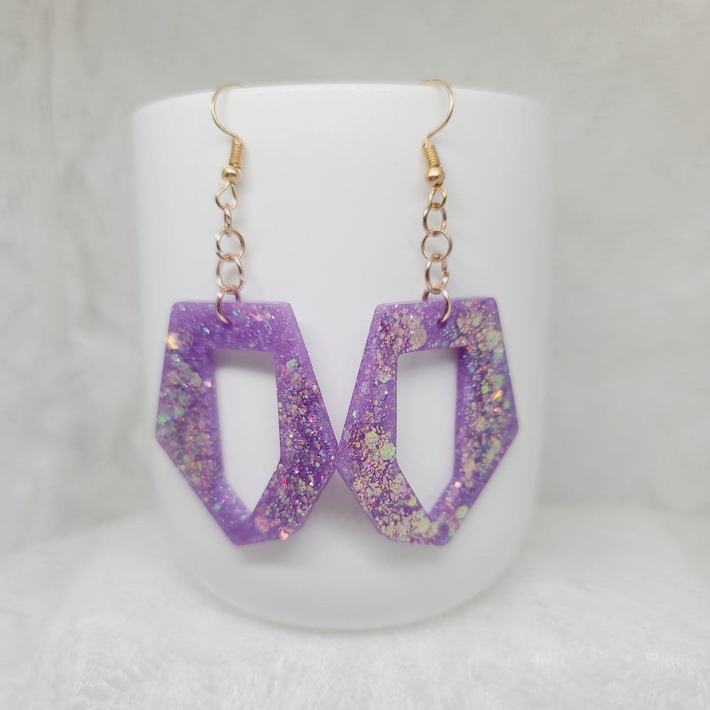 Purple & Iridescent Rose Gold Chunky Glitter Dangle Earrings