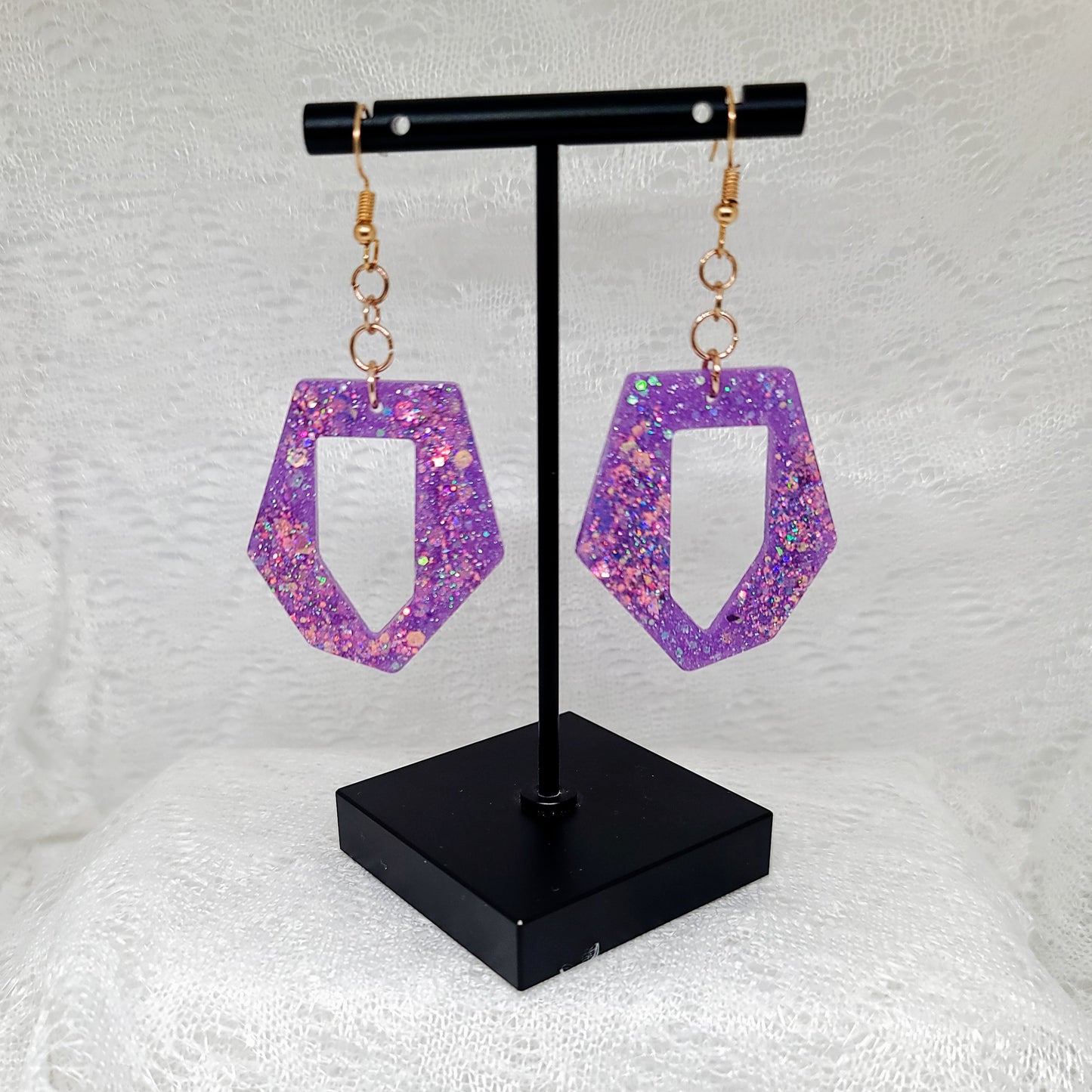 Purple & Iridescent Rose Gold Chunky Glitter Dangle Earrings