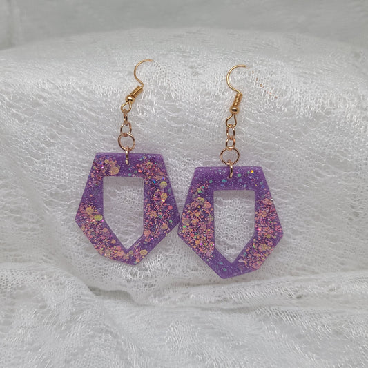 Purple & Iridescent Rose Gold Chunky Glitter Dangle Earrings