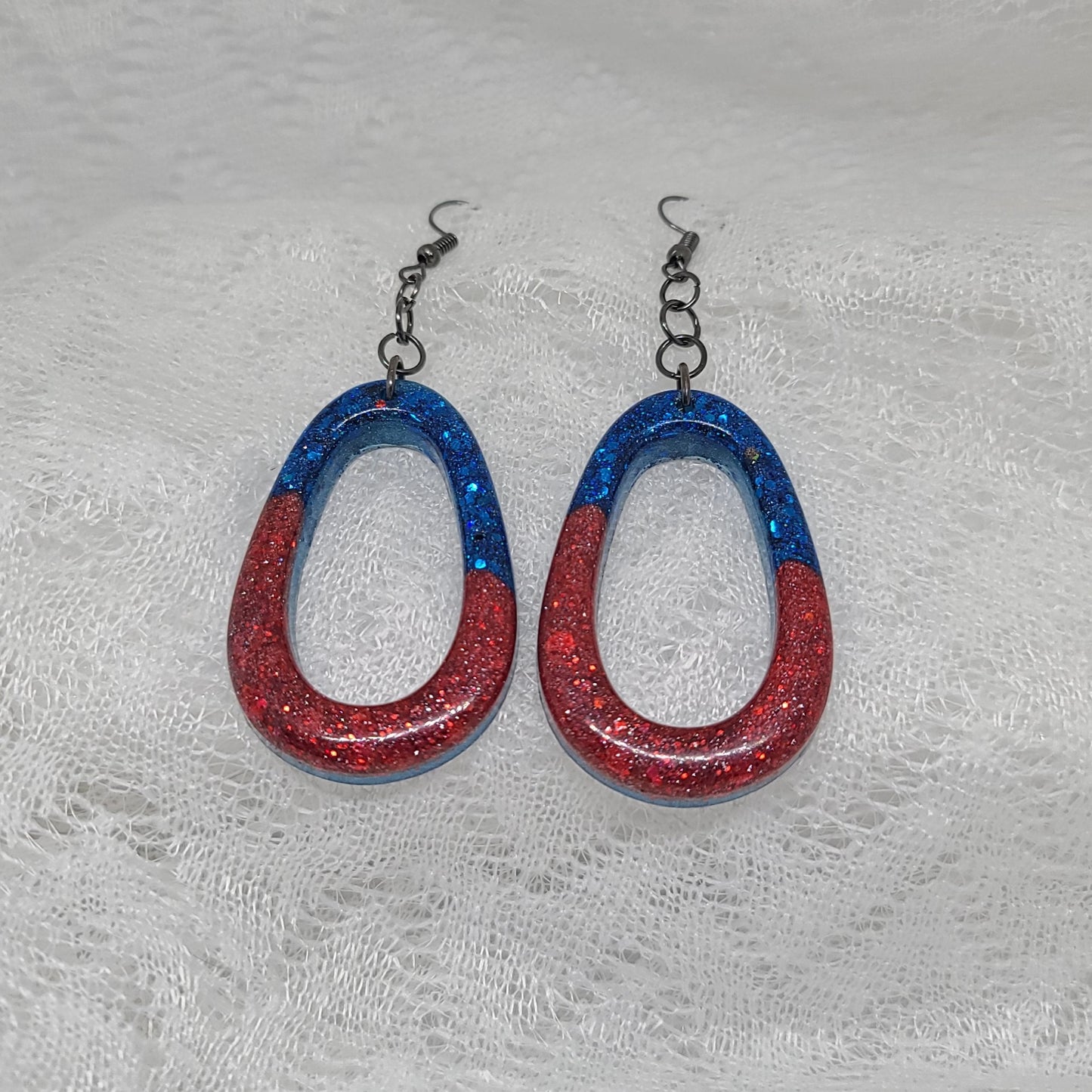 Red & Blue Glitter Dangle Hoop Earrings