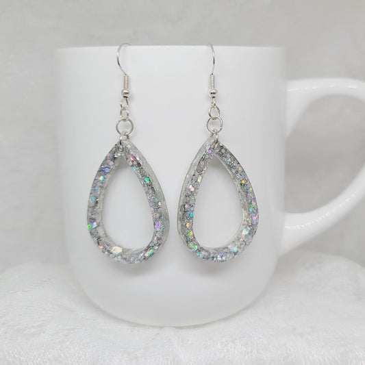 Silver Chunky Glitter Teardrop Dangle Earrings