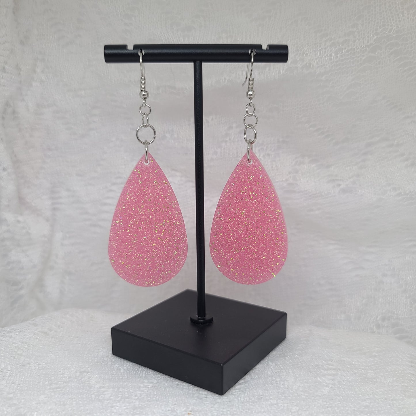 Pink Sugar Glitter Teardrop Earrings
