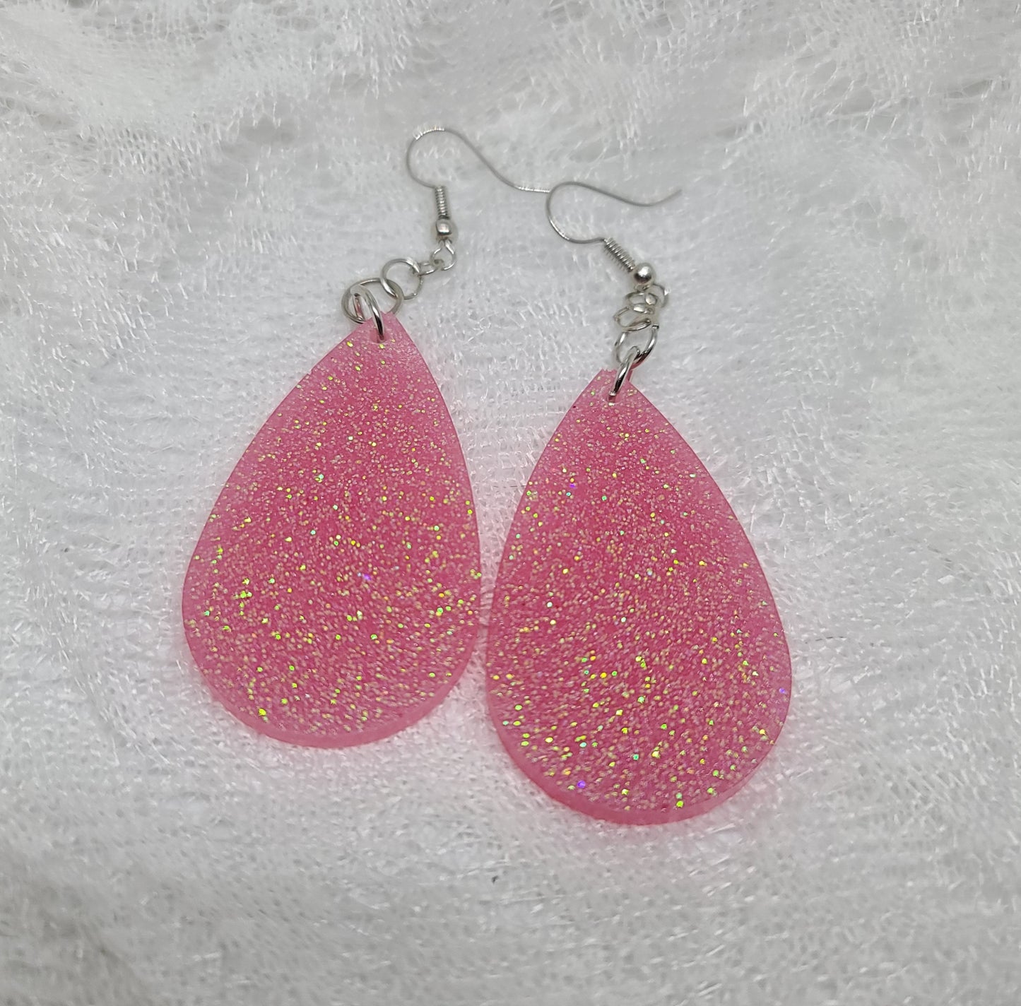 Pink Sugar Glitter Teardrop Earrings
