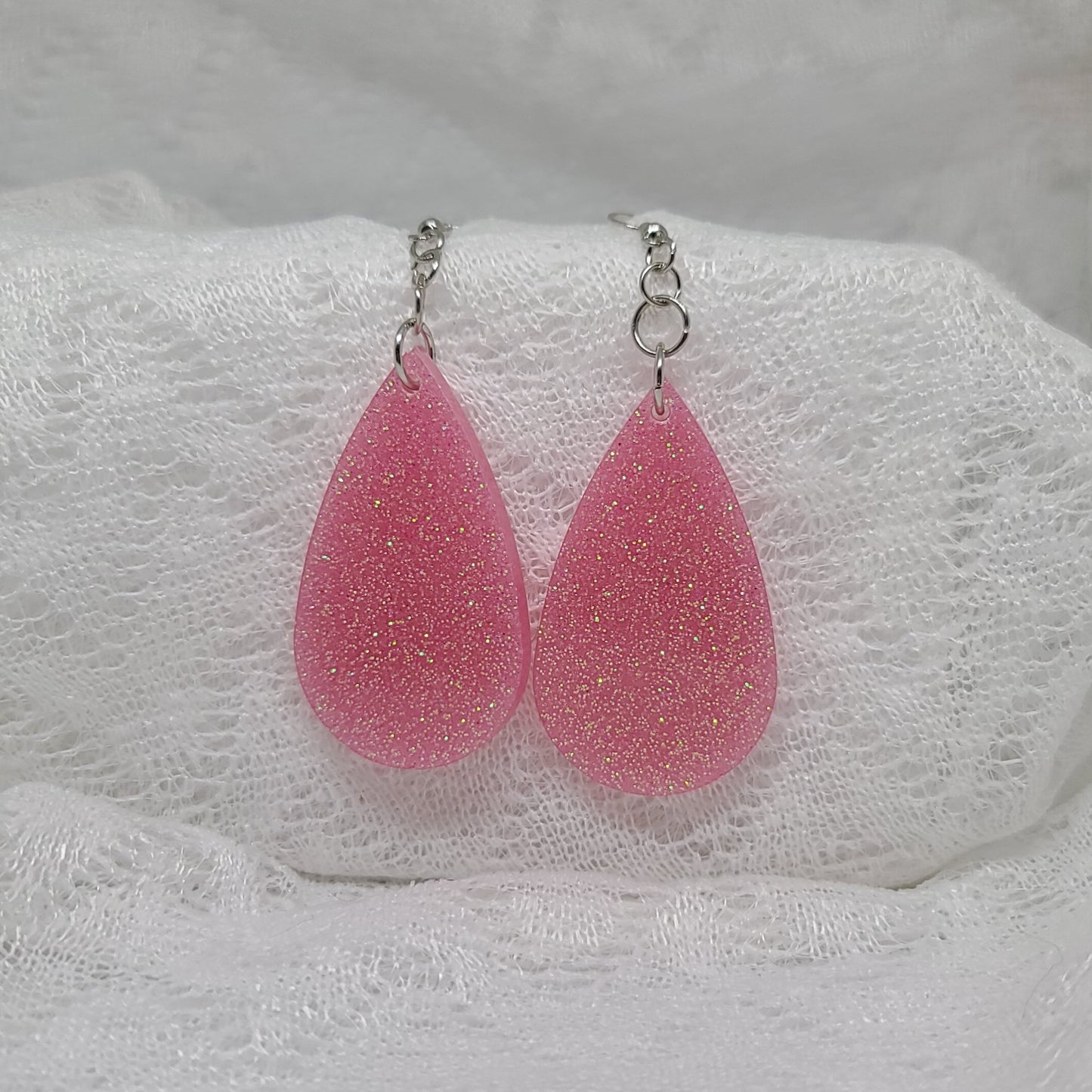 Pink Sugar Glitter Teardrop Earrings