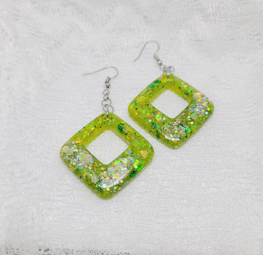 Lime Green Glitter Triangle Dangle Earrings