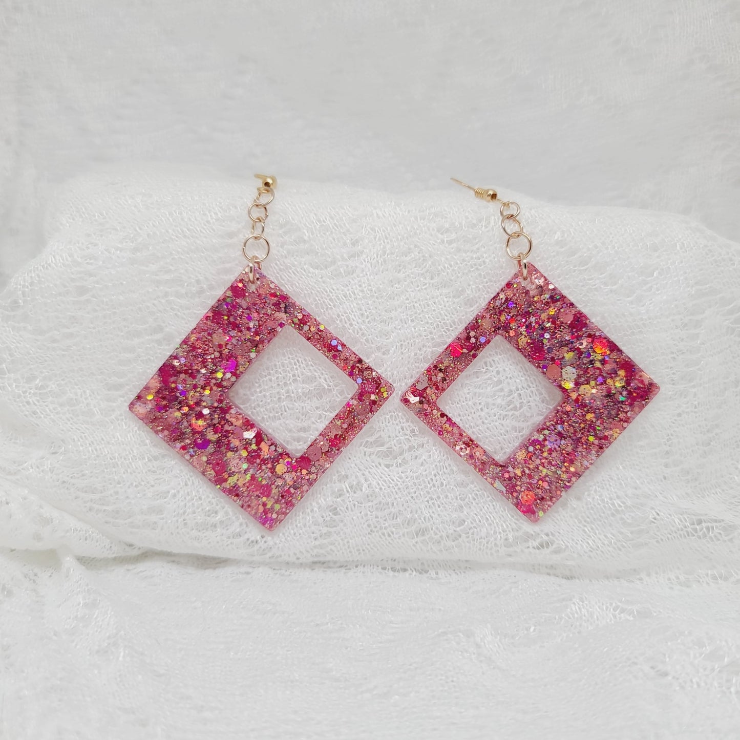Large Pink & Gold Chunky Glitter Statement Earrings