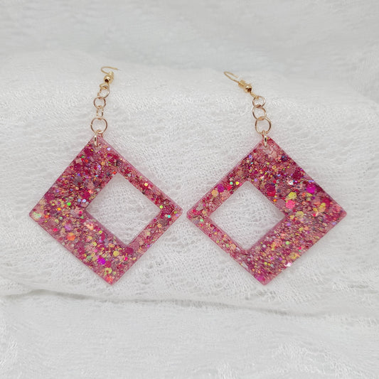 Large Pink & Gold Chunky Glitter Statement Earrings