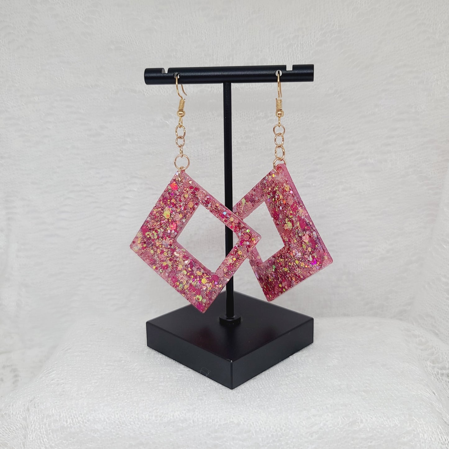Large Pink & Gold Chunky Glitter Statement Earrings