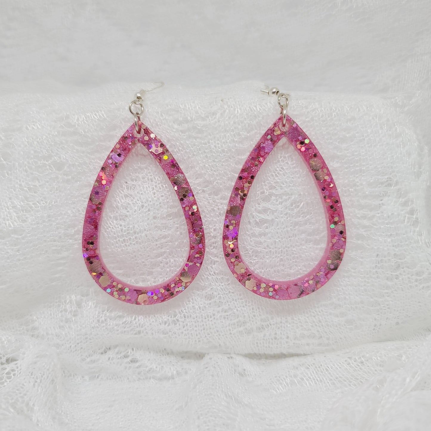 Pink & Gold Glitter Teardrop Hoop Earrings