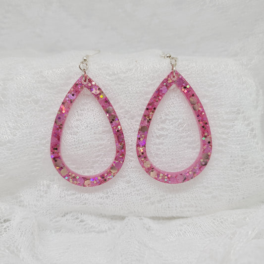 Pink & Gold Glitter Teardrop Hoop Earrings
