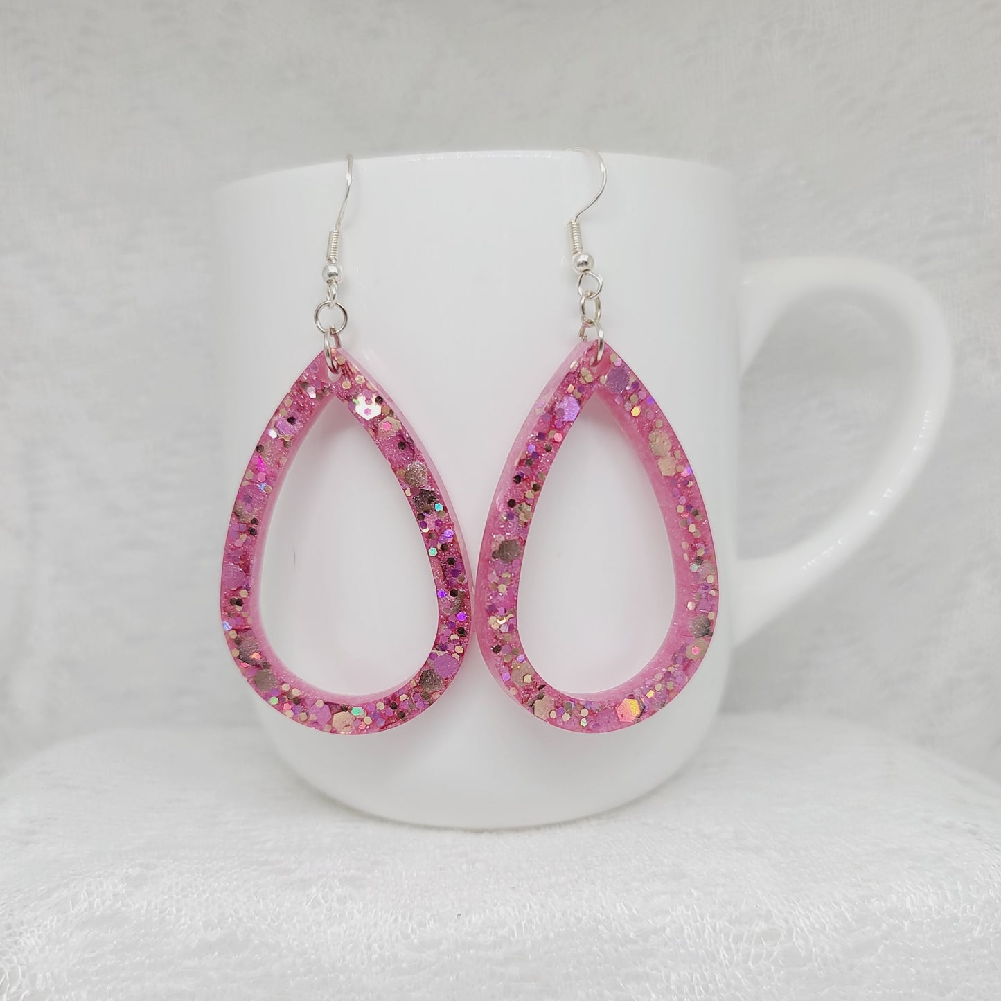Pink & Gold Glitter Teardrop Hoop Earrings