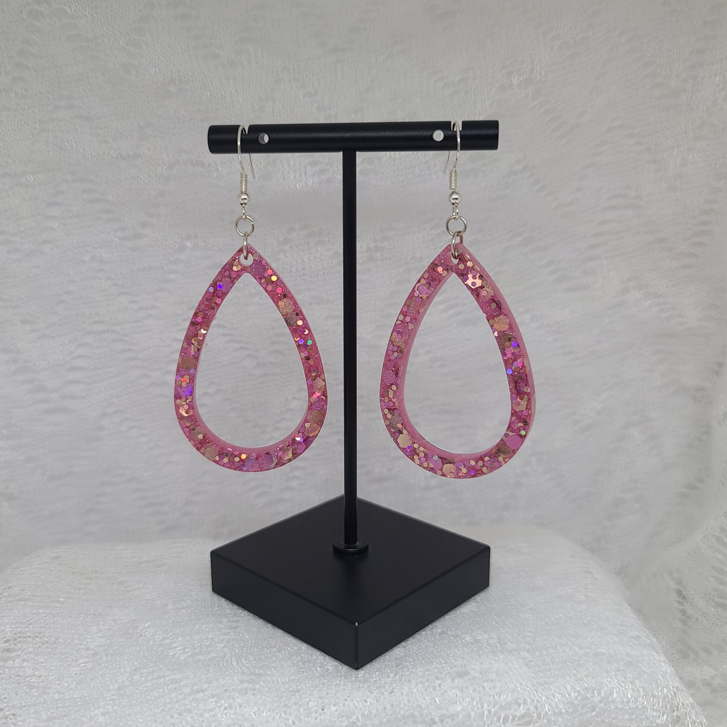 Pink & Gold Glitter Teardrop Hoop Earrings