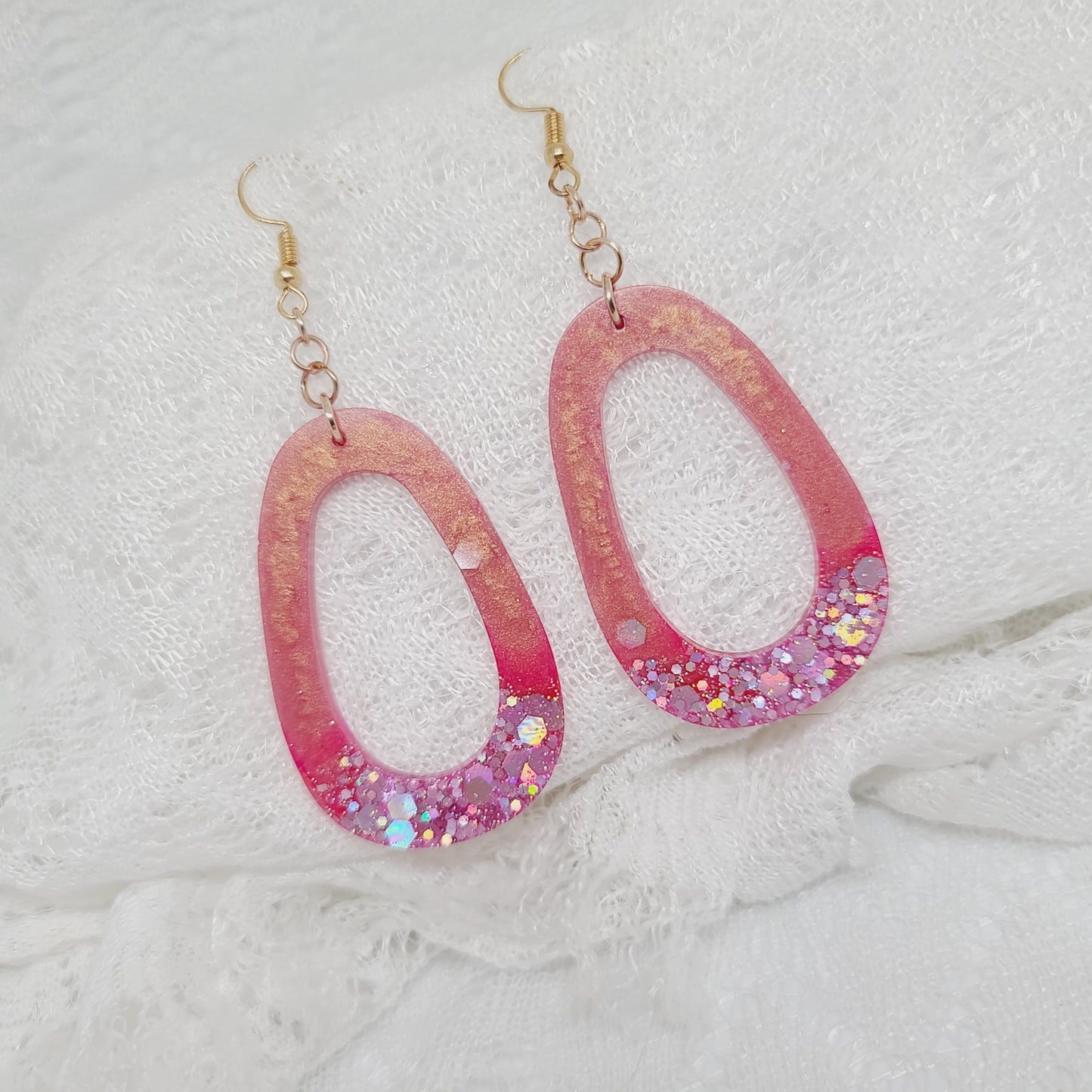 Pink Chunky Hoop Dangle Earrings