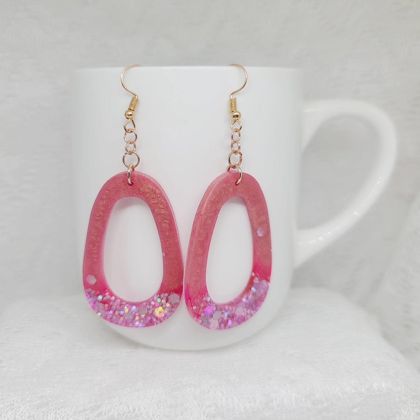Pink Chunky Hoop Dangle Earrings