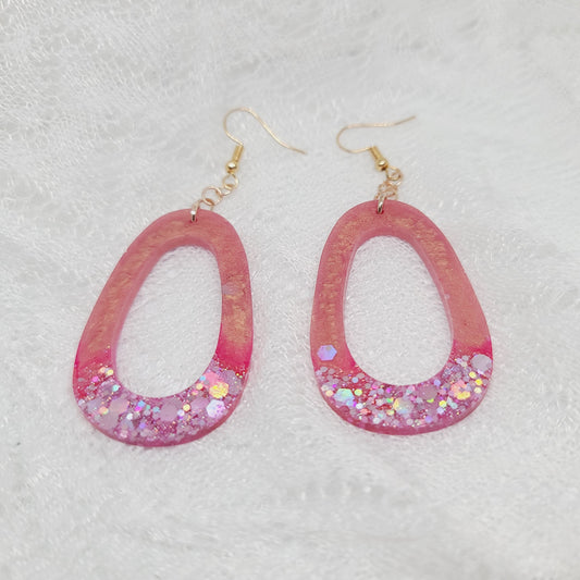 Pink Chunky Hoop Dangle Earrings