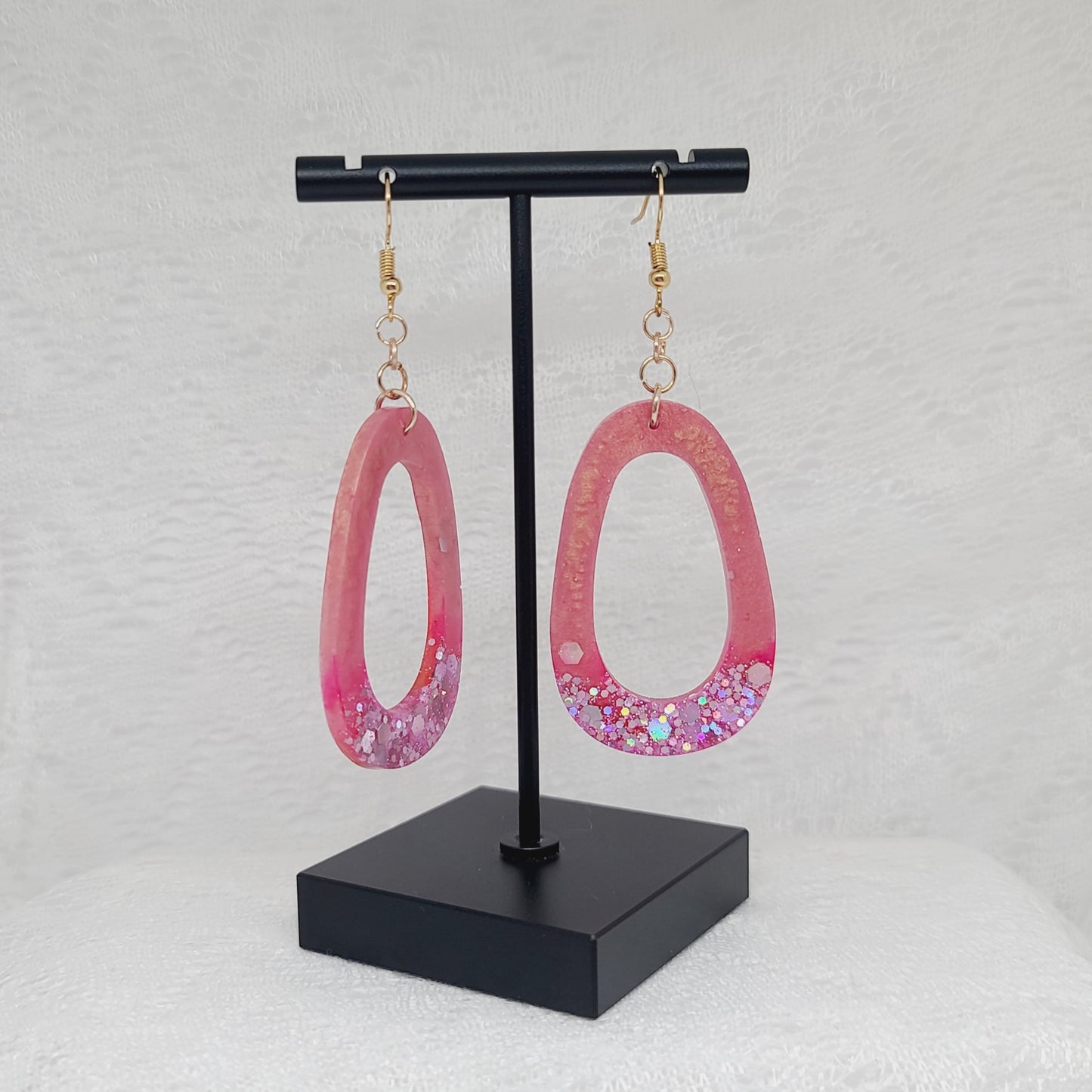 Pink Chunky Hoop Dangle Earrings