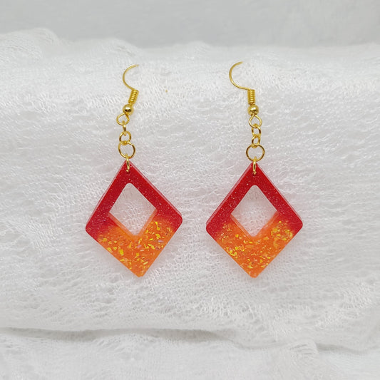 Red & Orange Gold Glitter Triangle Dangle Earrings