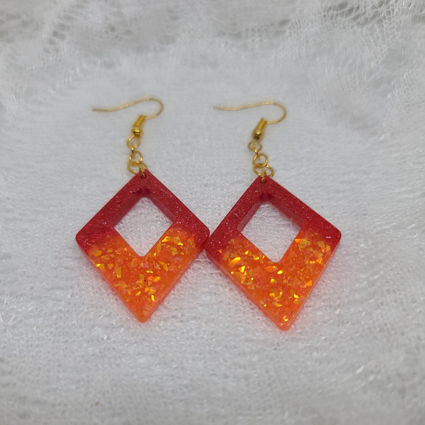 Red & Orange Gold Glitter Triangle Dangle Earrings