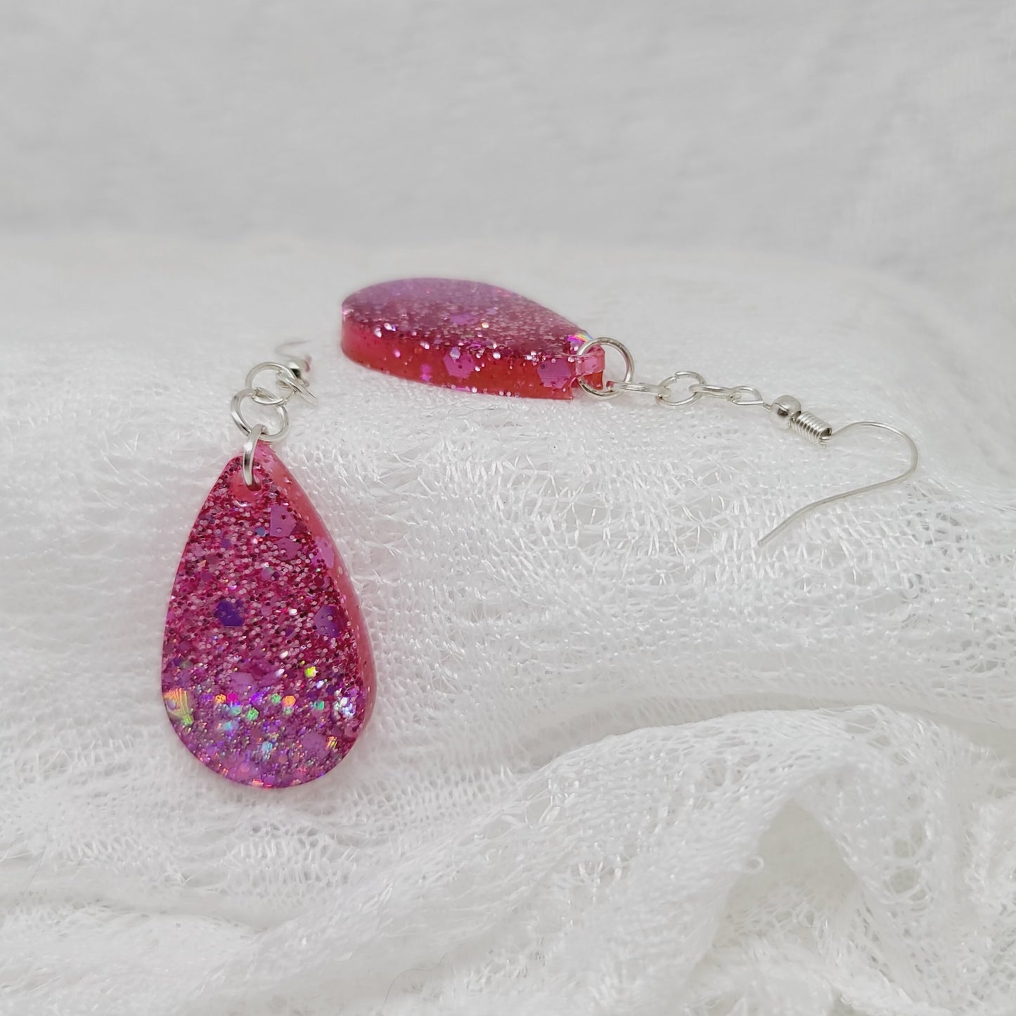 Pink Glitter Teardrop Dangle Earrings