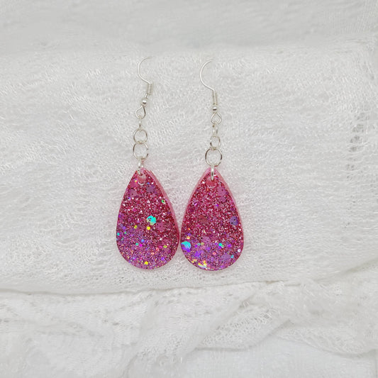 Pink Glitter Teardrop Dangle Earrings