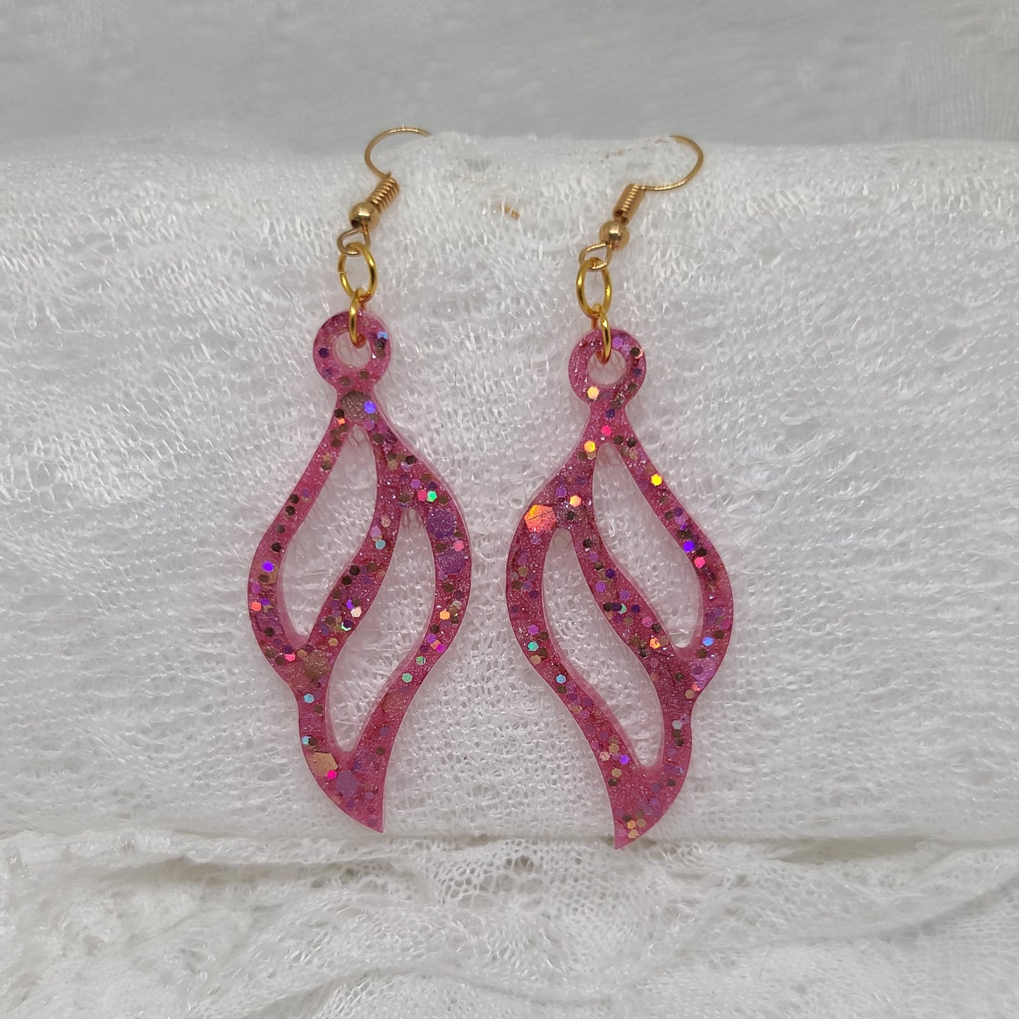 Pink & Gold Feather Shaped Dangle Earrings