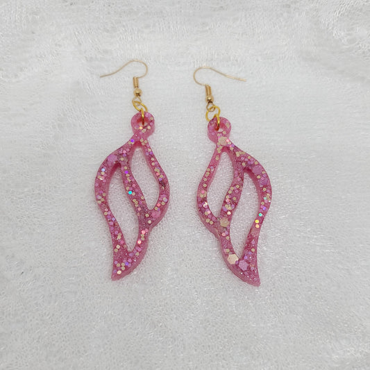 Pink & Gold Feather Shaped Dangle Earrings