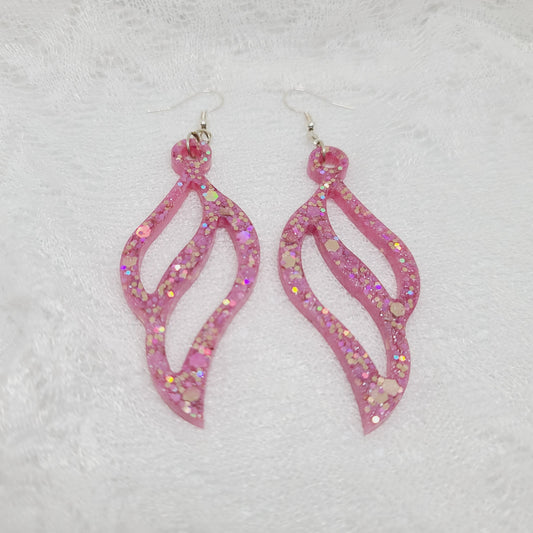Pink & Rose Gold Glitter Feather Wing Shaped Earrings