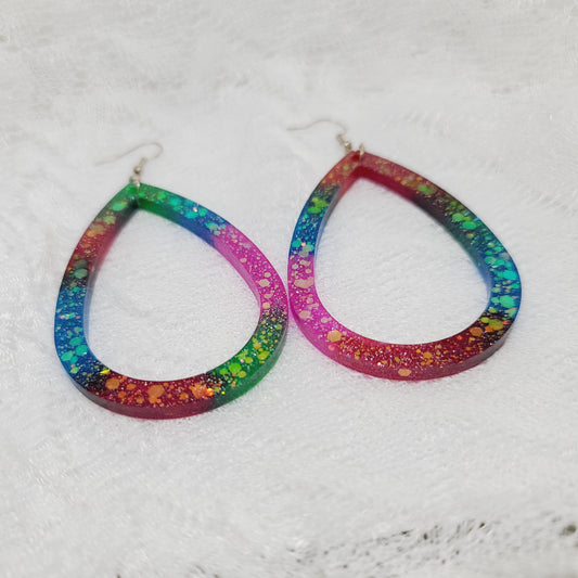 Large Rainbow Glitter Teardrop Statement Dangle Earrings