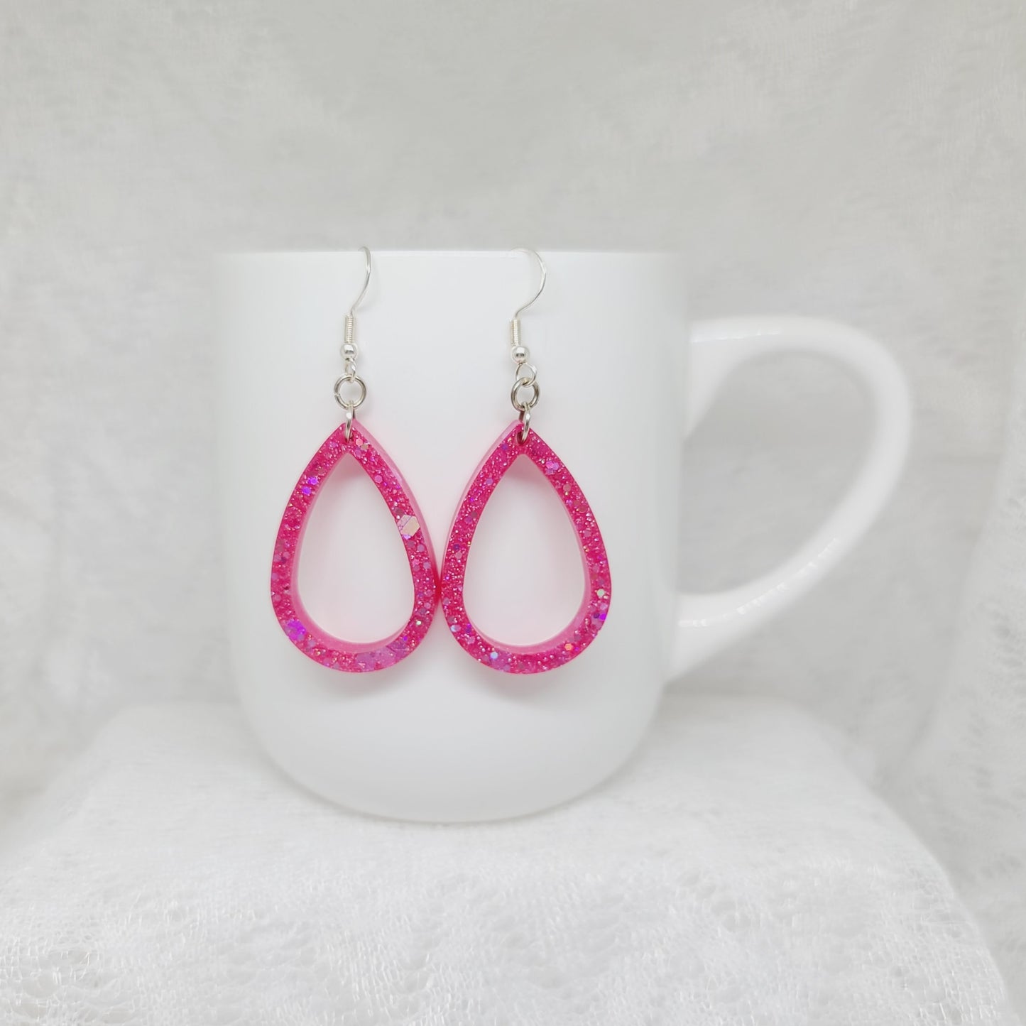 Pink Glitter Teardrop Earrings
