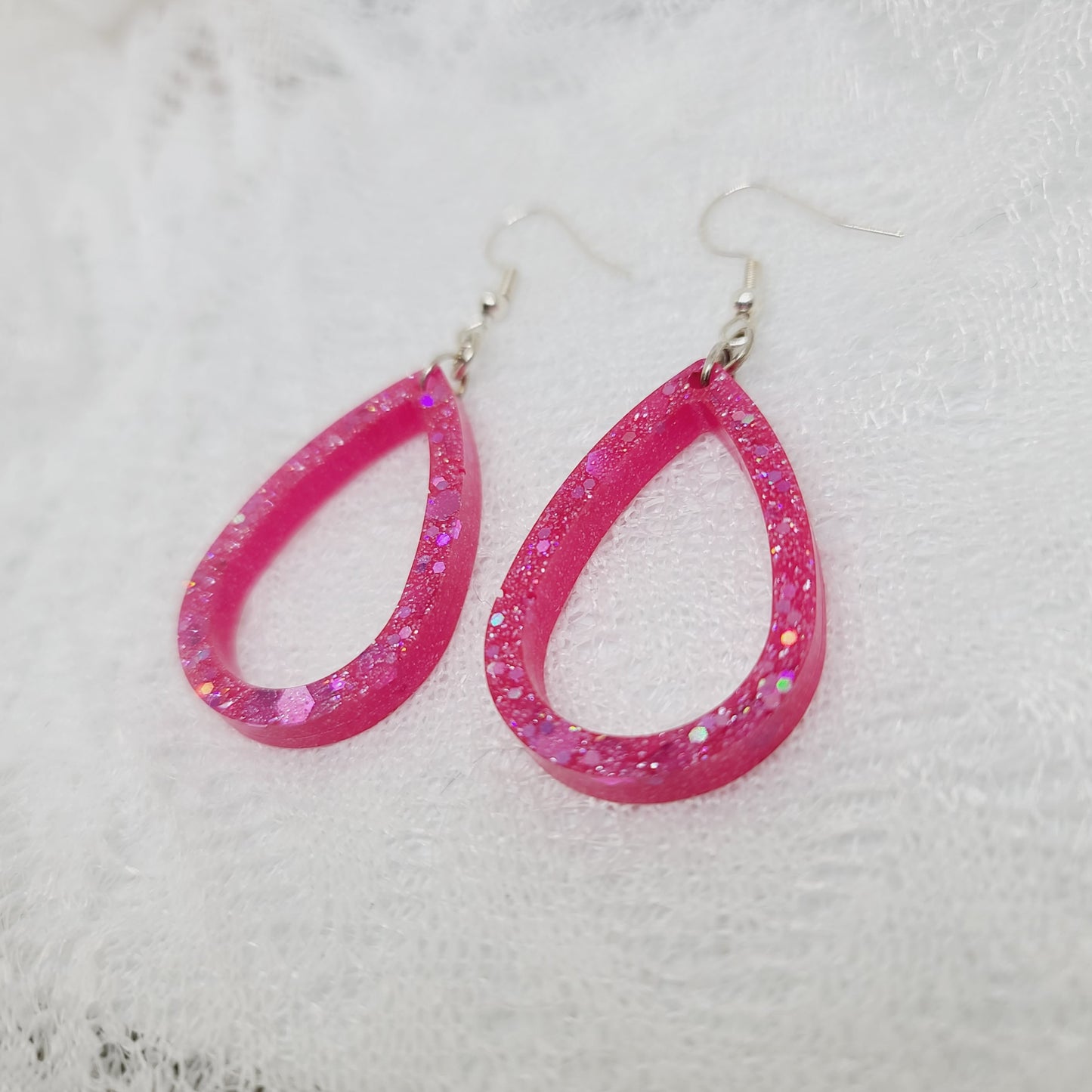 Pink Glitter Teardrop Earrings