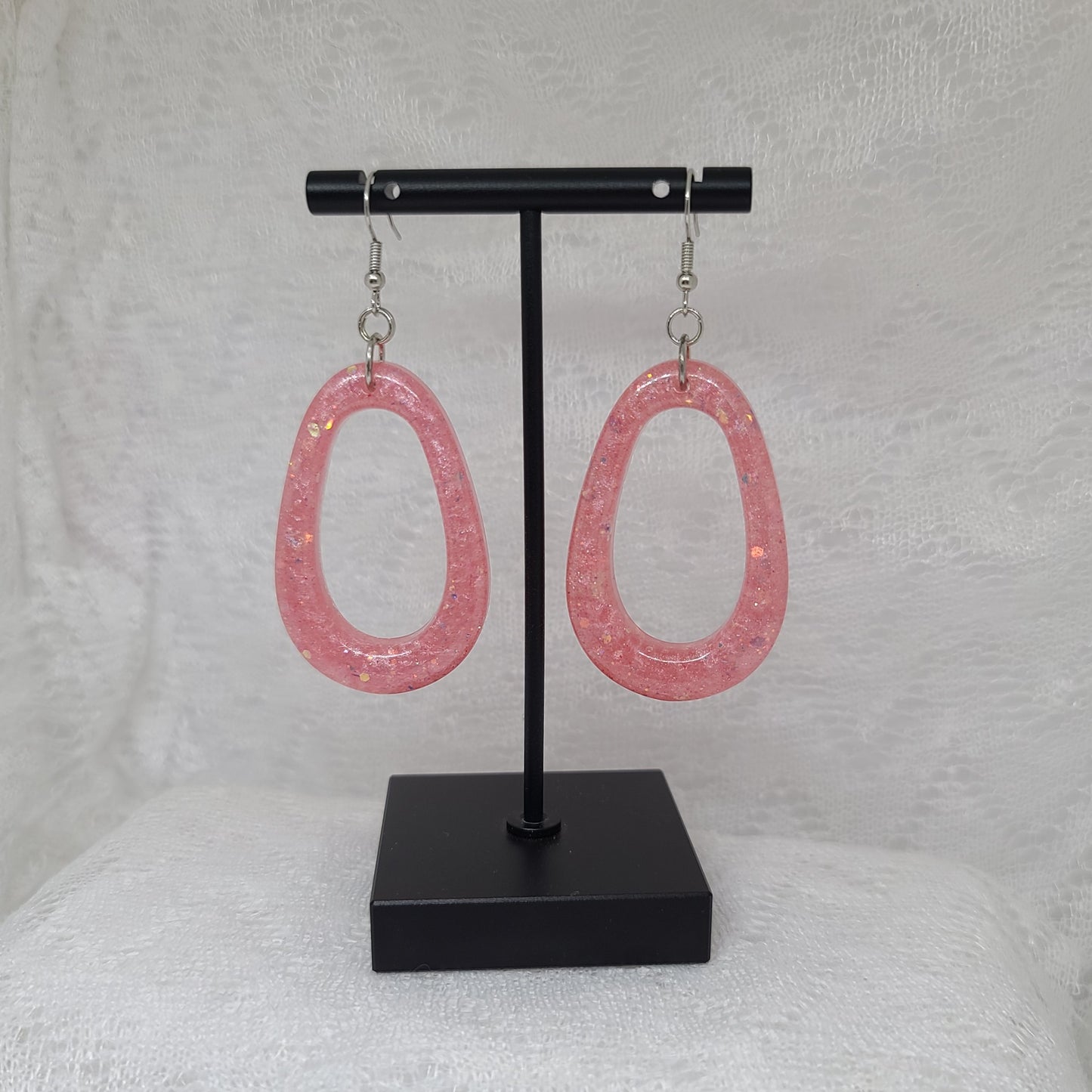 Light Pink Glitter Hoop Dangle Earrings