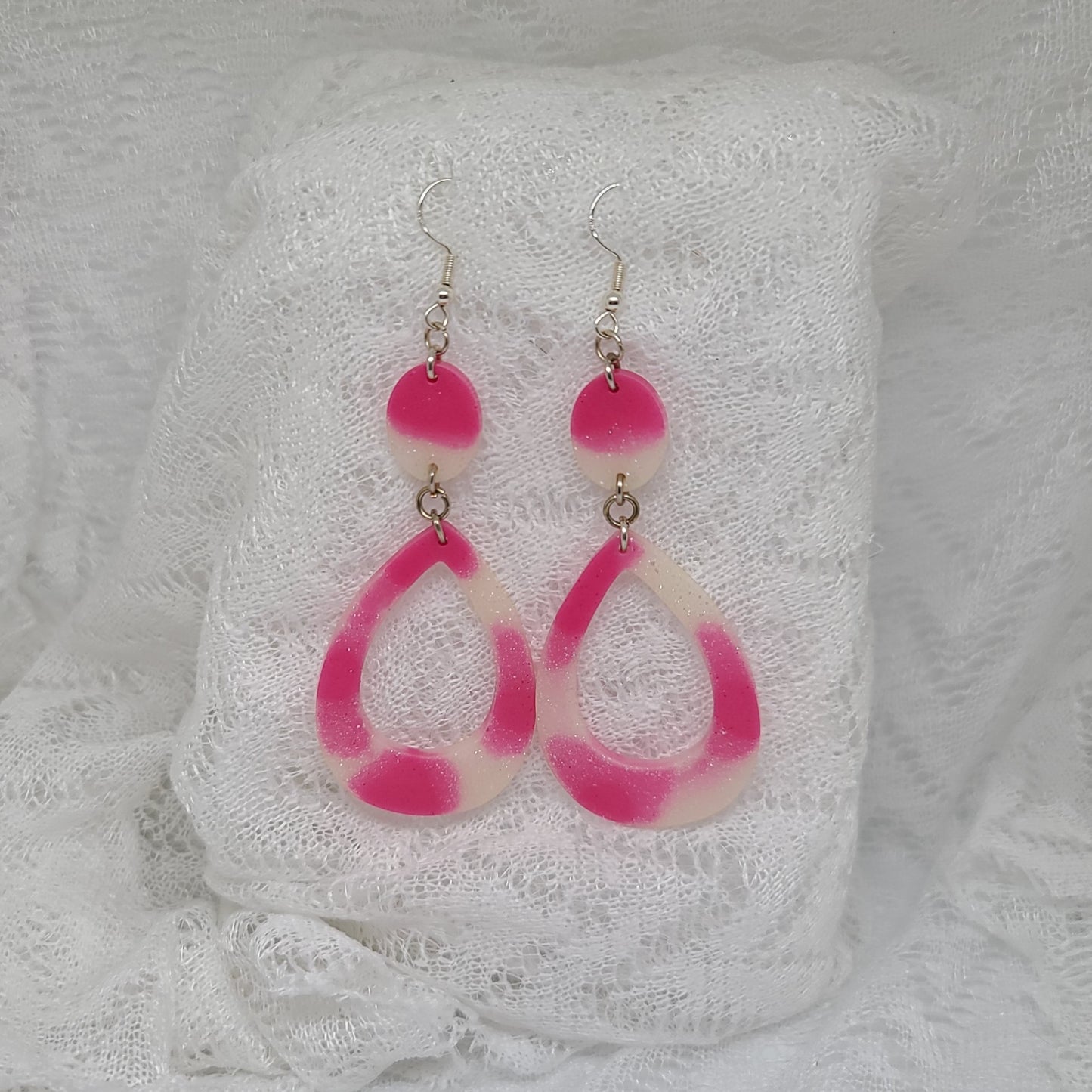 Pink & White Dangle Statement Earrings