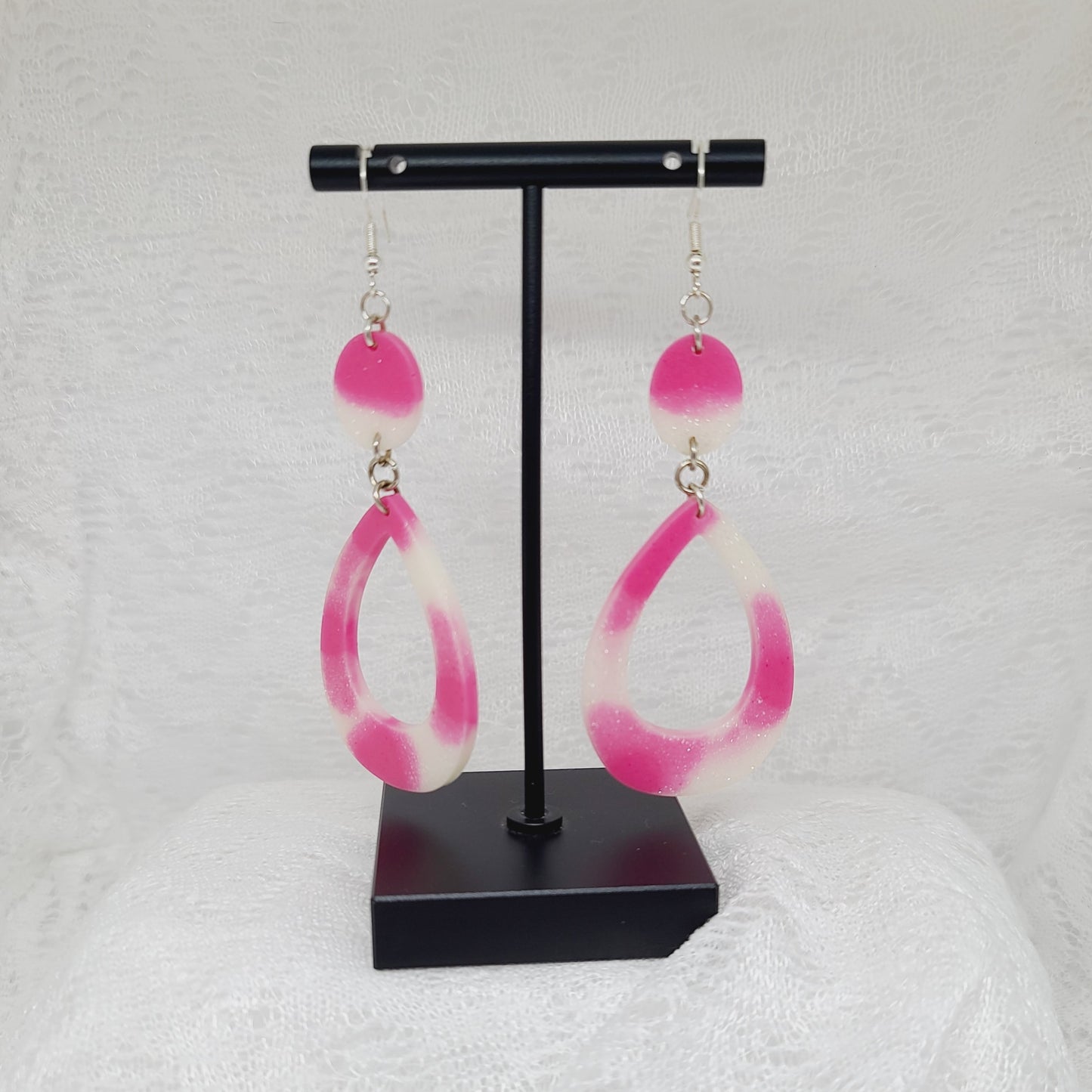 Pink & White Dangle Statement Earrings