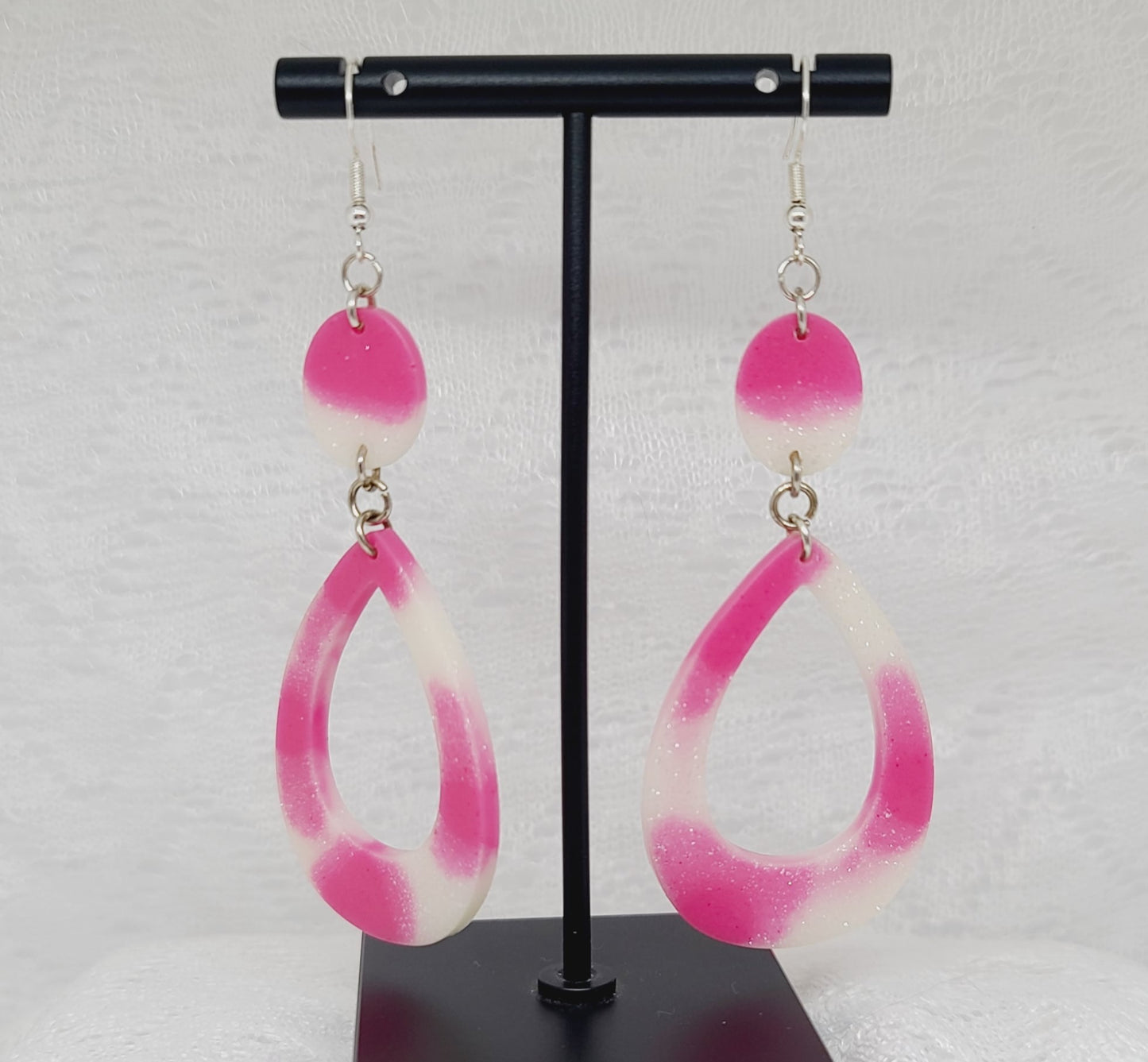 Pink & White Dangle Statement Earrings