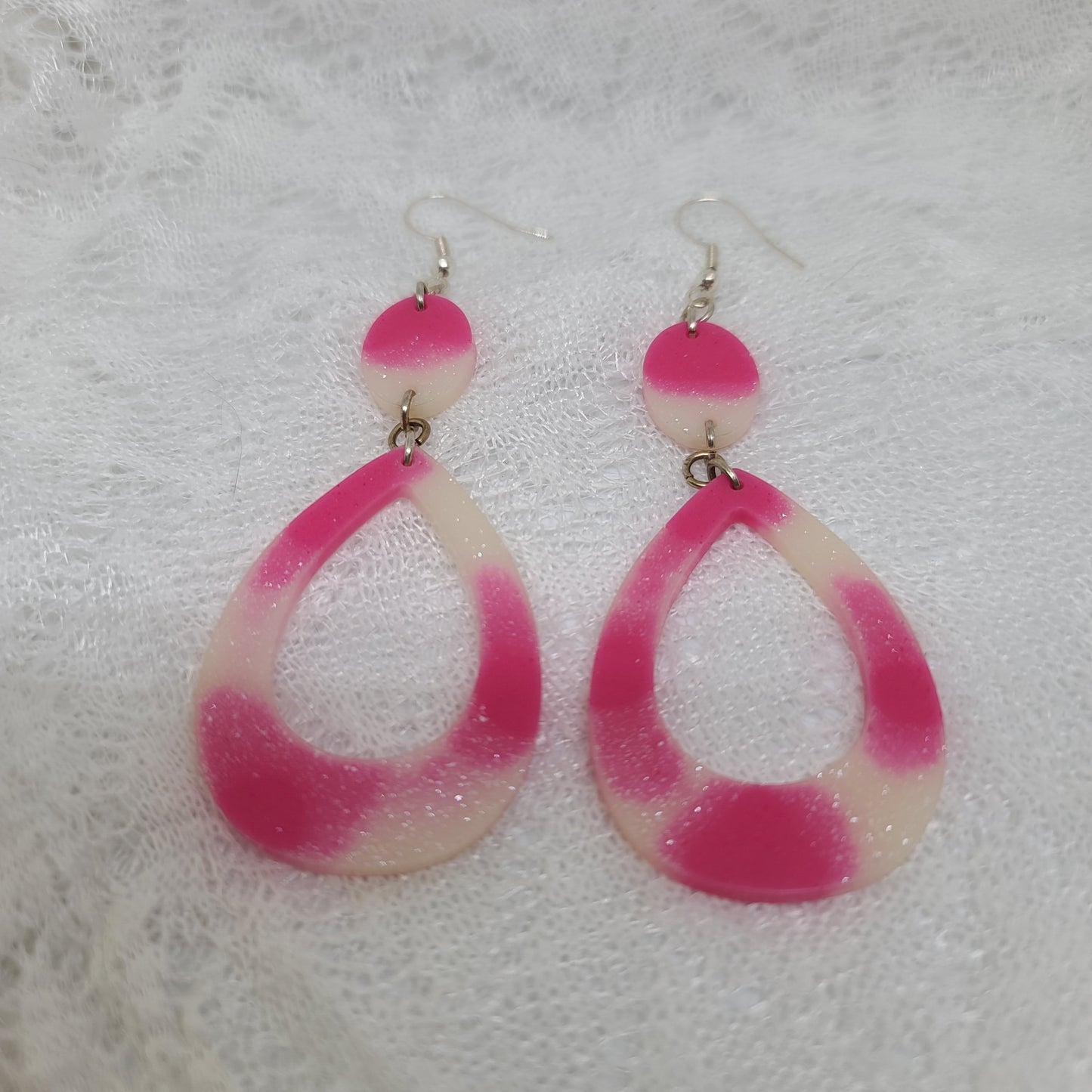 Pink & White Dangle Statement Earrings