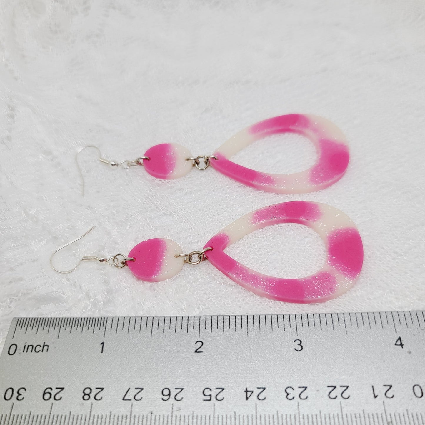 Pink & White Dangle Statement Earrings