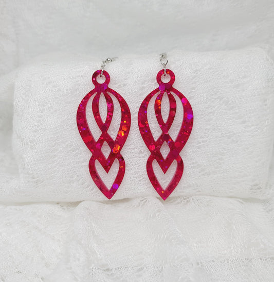 Red Glitter Chandelier Dangle Statement Earrings