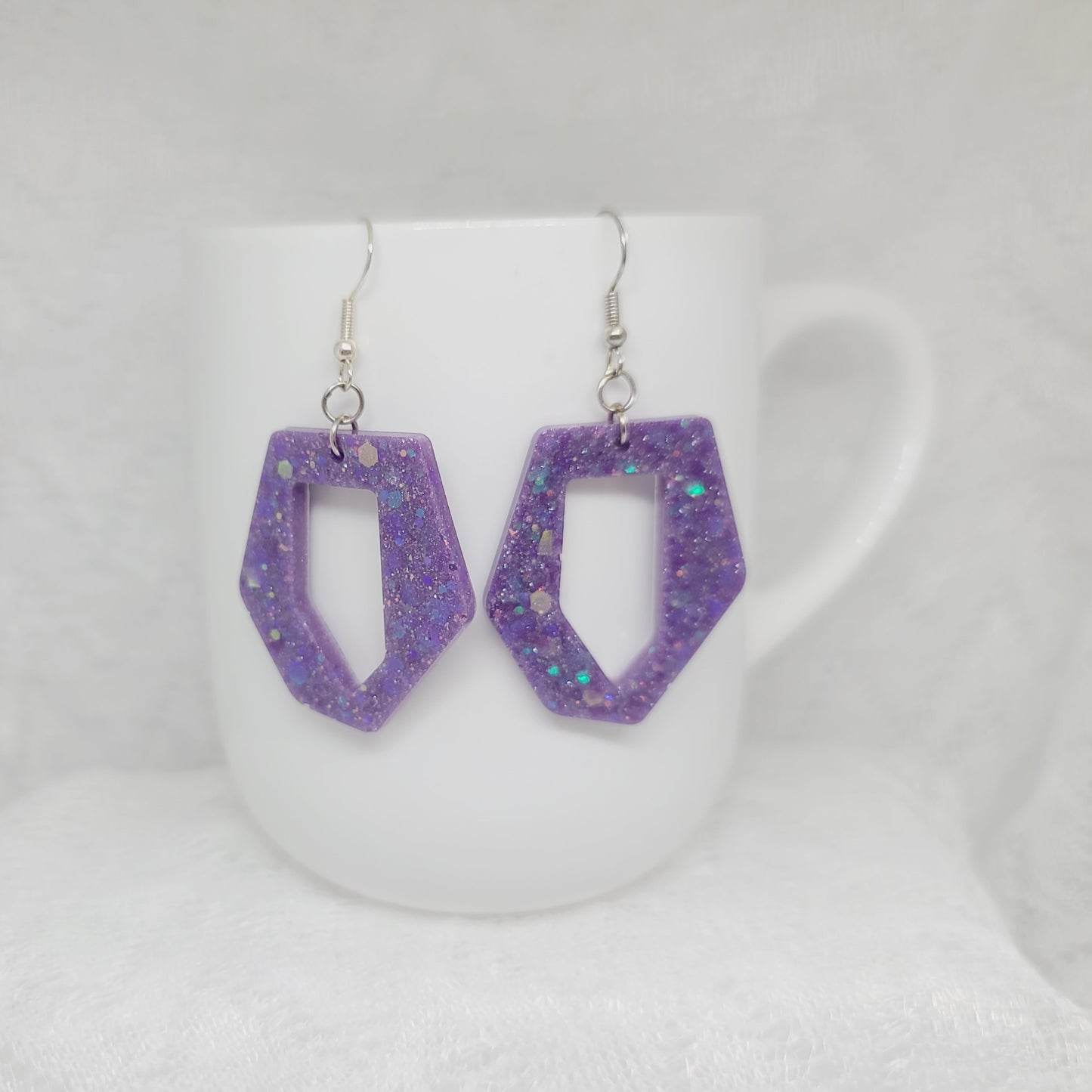 Purple Glitter Dangle Statement Earrings