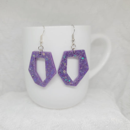Purple Glitter Dangle Statement Earrings