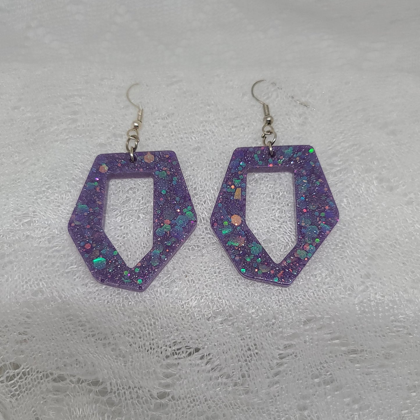 Purple Glitter Dangle Statement Earrings