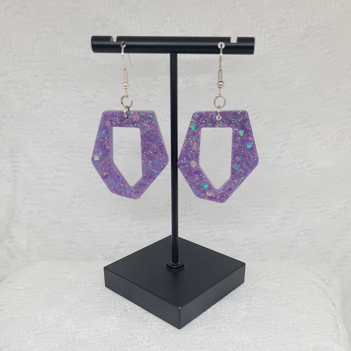 Purple Glitter Dangle Statement Earrings