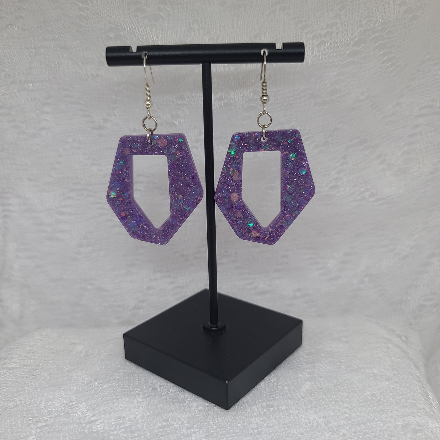 Purple Glitter Dangle Statement Earrings