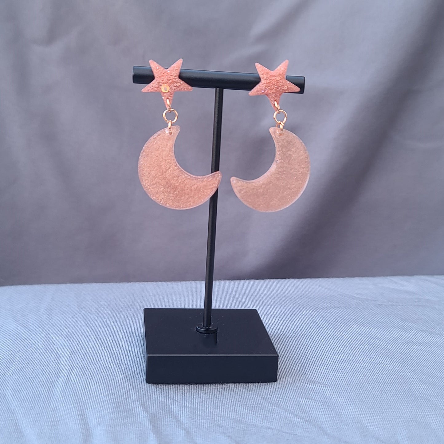 Peachy Pink Star & Moon Dangle Earrings