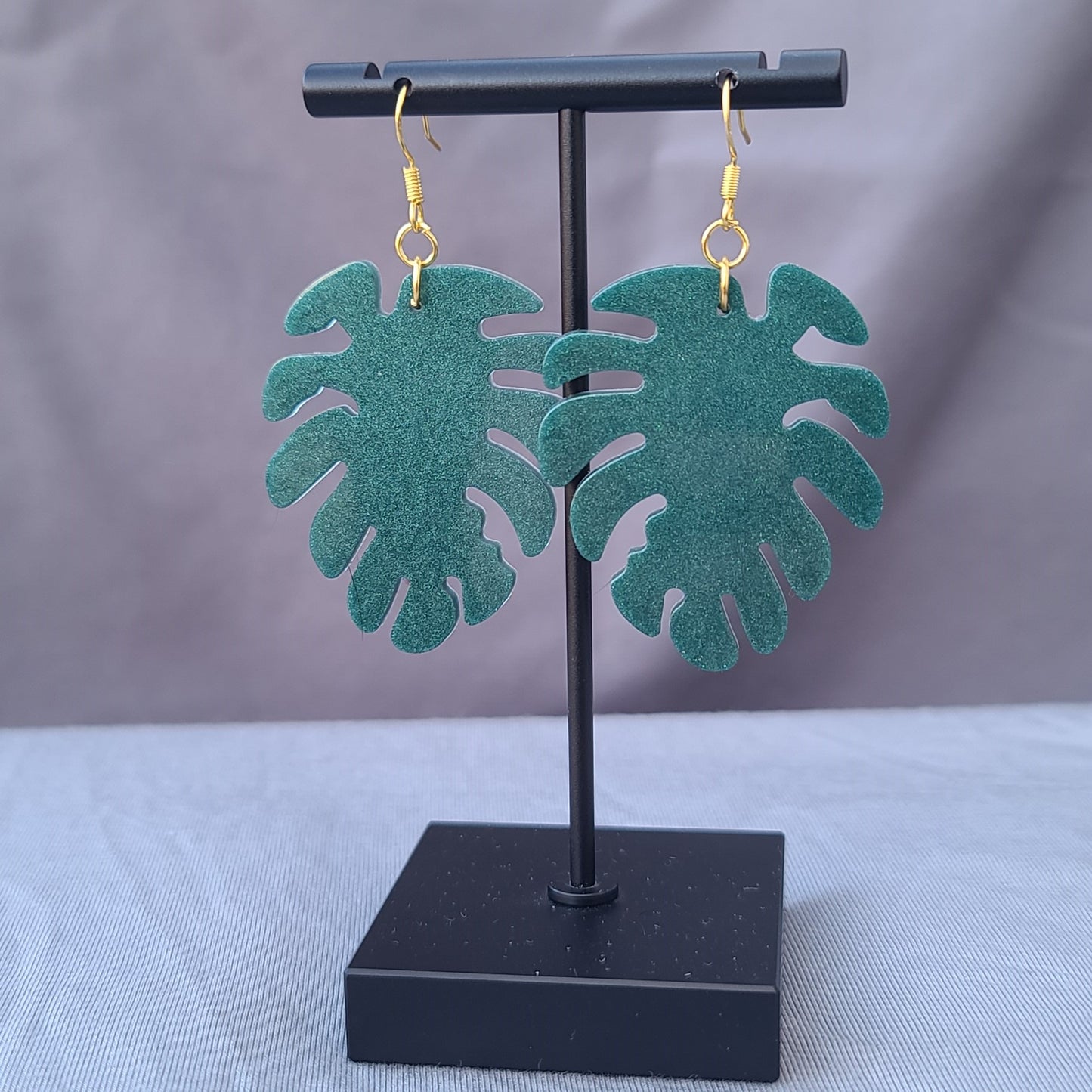 Green Monstera Leaf Dangle Earrings